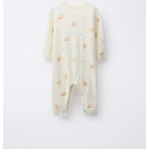 Zara Ivory Baby Footie with Bear Pattern 100% Merino Wool.